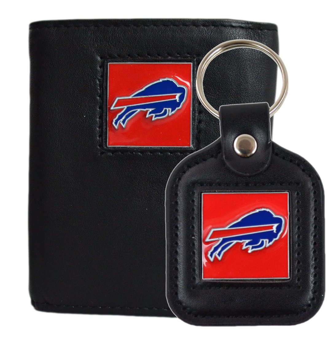 Official National Football League Fan Shop Authentic Genuine Leather NFL Trifold Wallet and Key Chain Bundled Set