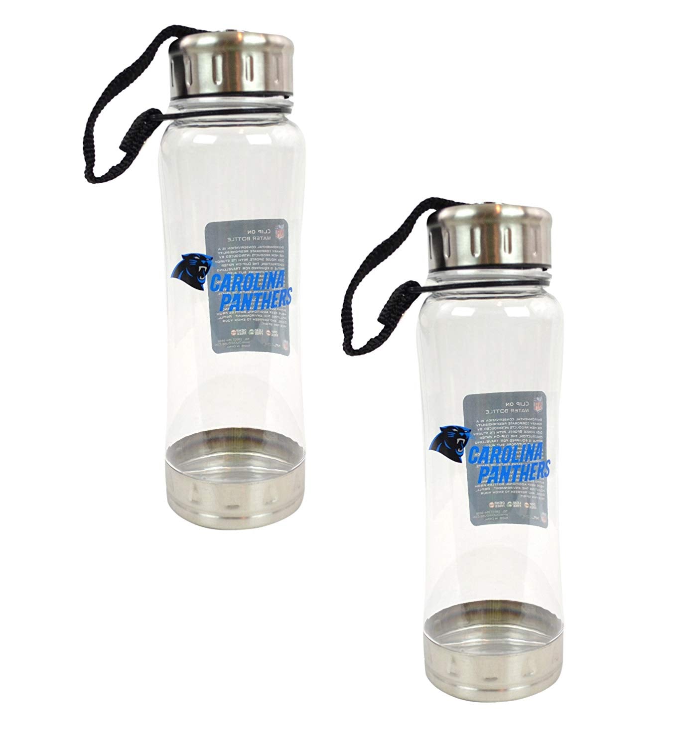 Duck House Official National Football League Fan Shop Authentic 2-Pack NFL Stainless Steel and Clear Clip-On 20oz Stainless Steel Water Bottle Bundle