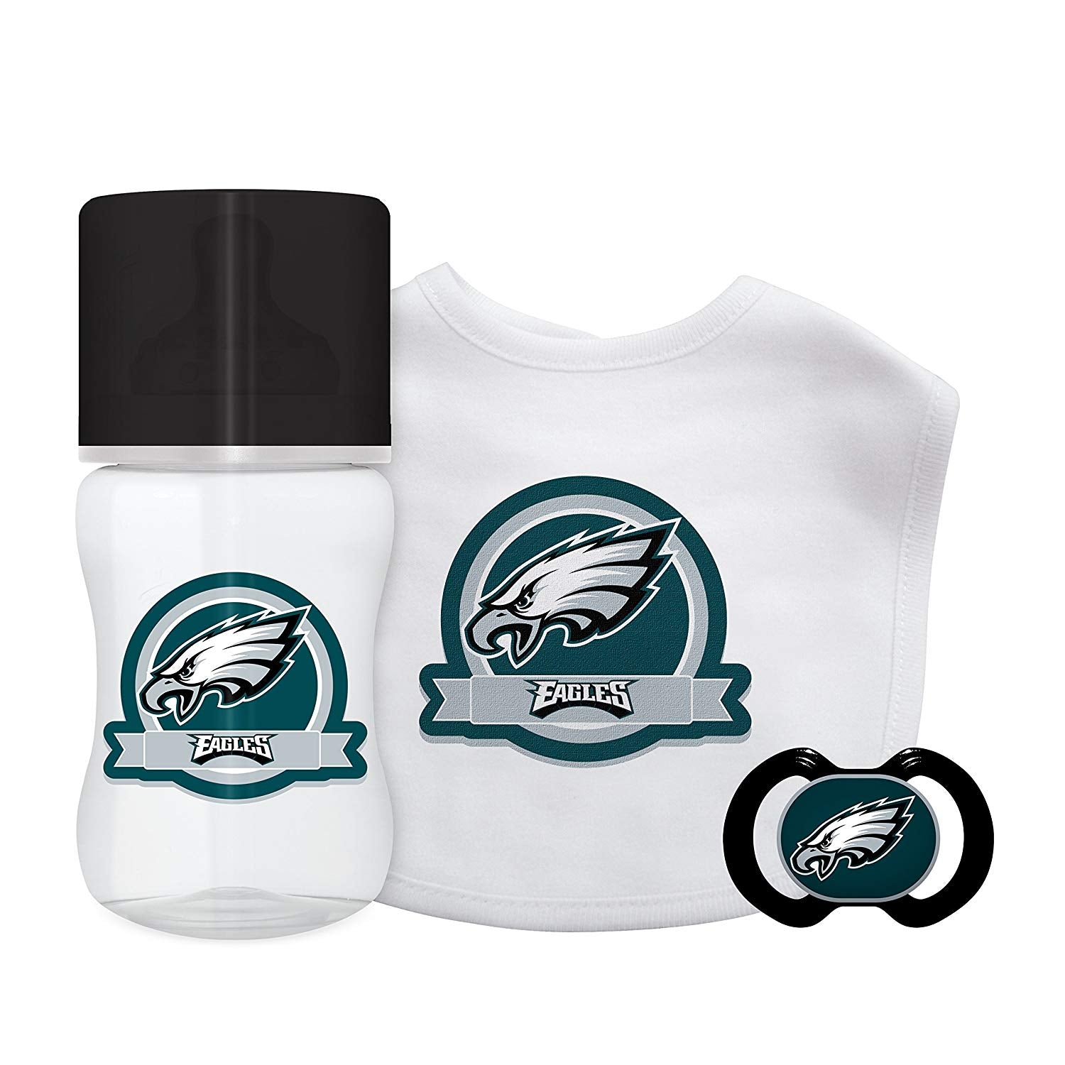 Official Licensed NFL Fan Shop National Football League Team Baby Starter Set - Bottle, Bib Pacifier Set 3 Months and Up. Great for baby pictures